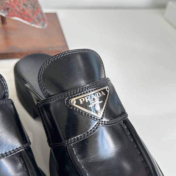 Prada Black Brushed Leather Loafer Mules Size IT 36 - Picture 9 of 17